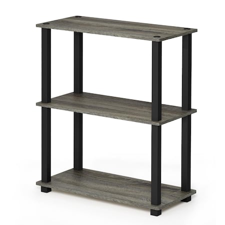 Furinno Furinno 18025GYW-BK Turn-S-Tube 3-Tier Compact Multipurpose Shelf Display Rack with Square Tube - French Oak Grey & Black 18025GYW/BK